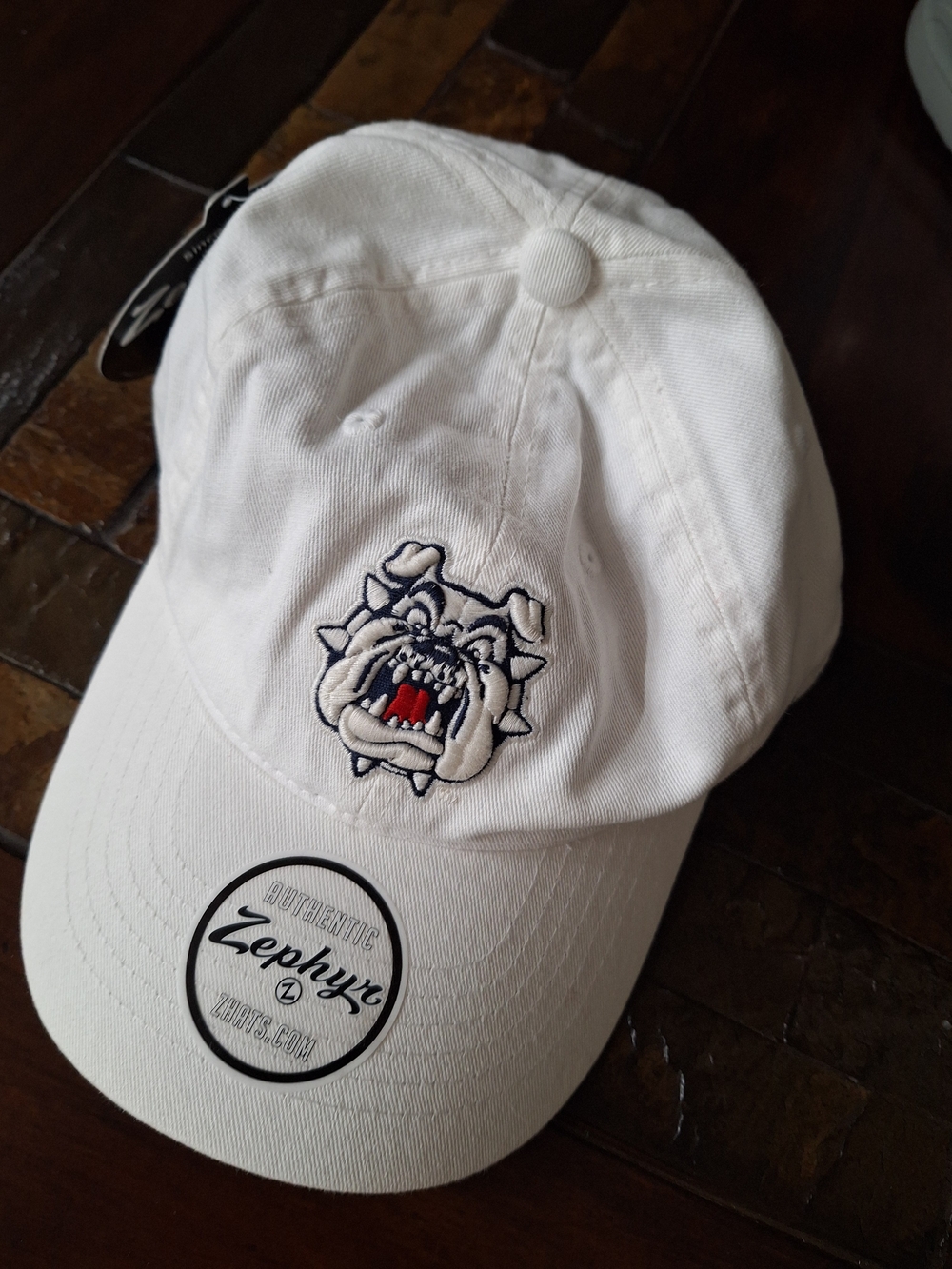 Zephyr  White Bulldog Embroidered Baseball Cap